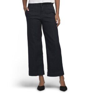 D. JEANS Rinse High Waisted Double Button Wide Leg Ankle Trousers
